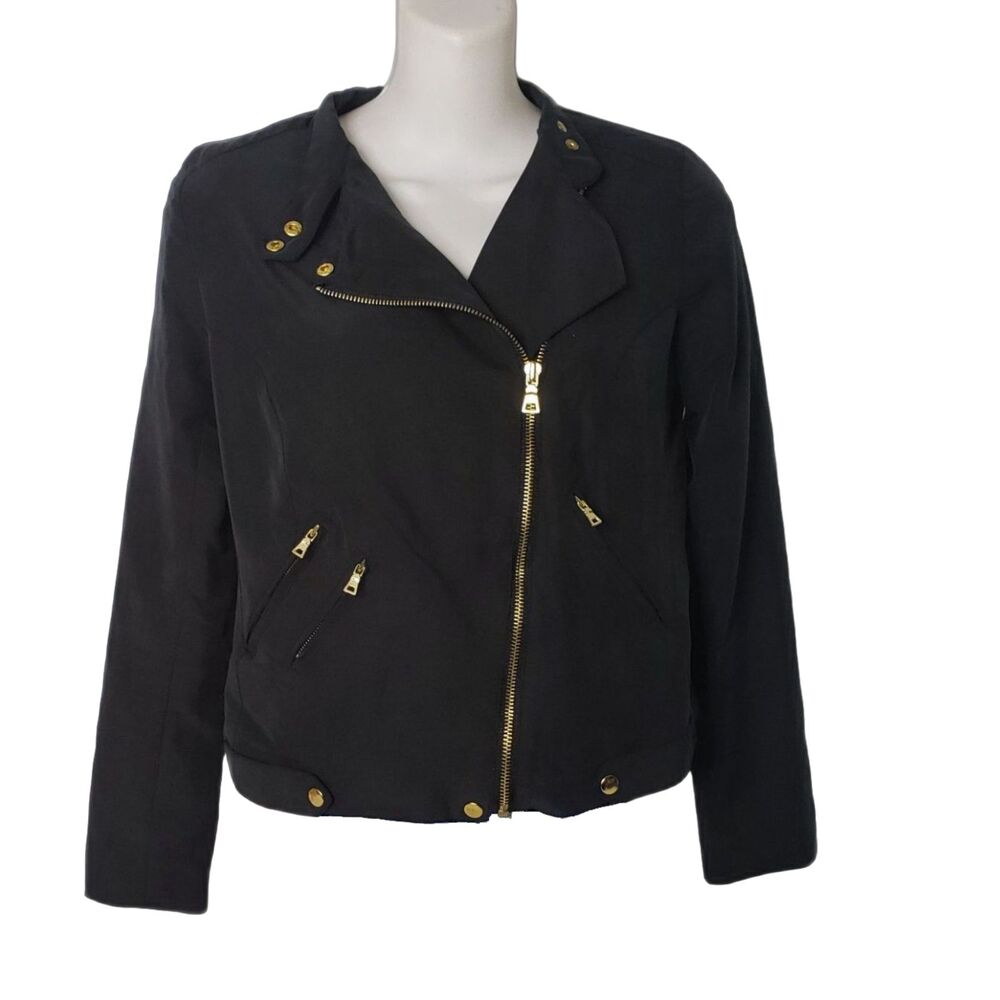 APT 19 Black Moto Jacket with Asymmetric Zip Front Size Petite XS